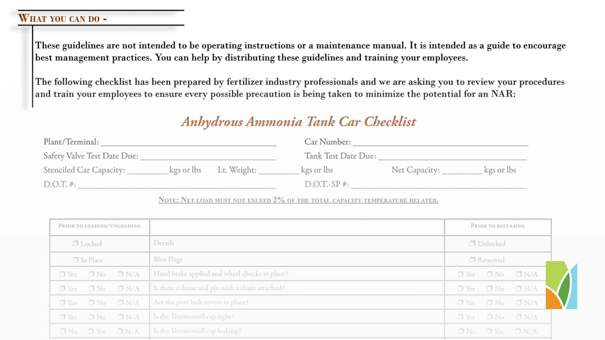 Recommended Practices for loading and unloading Anhydrous Ammonia